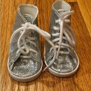 Silver Sparkly Lace High Top Baby Doll Bear Stuffed Animal Sneakers Shoe